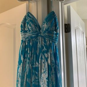 Teal and silver prom dress